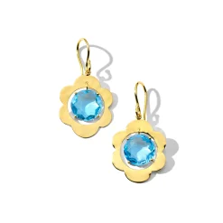 Crinkle Large Round Stone Flower Earrings