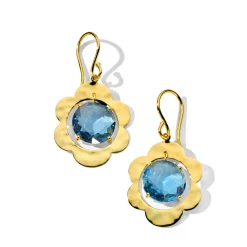 Crinkle Large Round Stone Flower Earrings