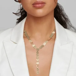 Crinkle Mixed Shape Heart Y-Necklace