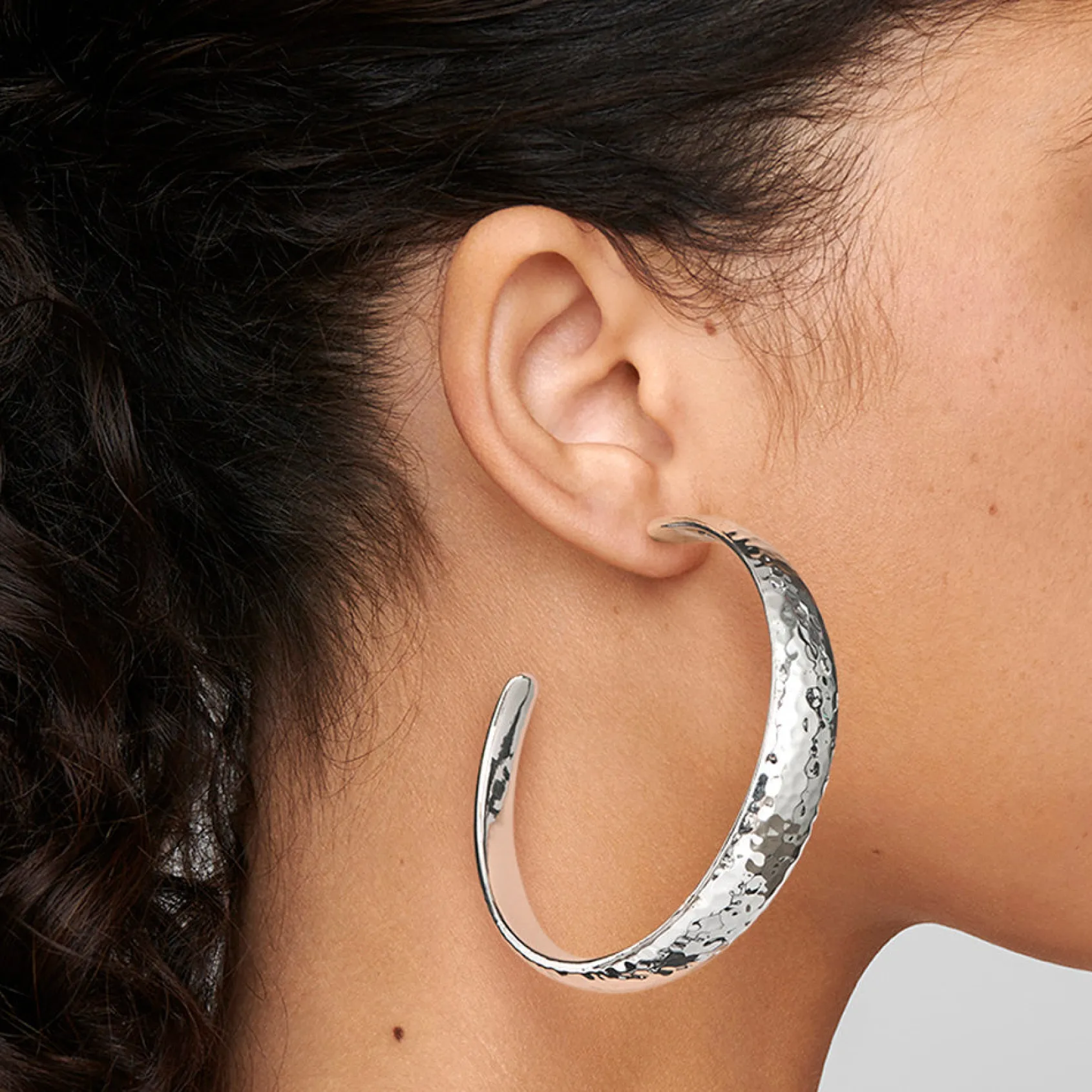 Extra Large Hammered Hoop Earrings with Tapered Ends