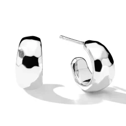 Huggie Hammered Hoop Earrings with Tapered Ends