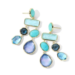 Large Chandelier Multi Stone Double Strand Earrings