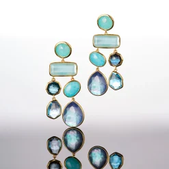Large Chandelier Multi Stone Double Strand Earrings