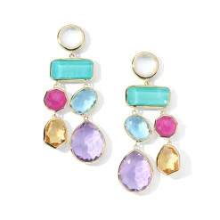 Large Chandelier Multi Stone Double Strand Earrings
