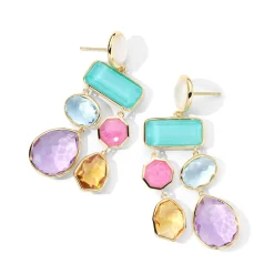 Large Chandelier Multi Stone Double Strand Earrings