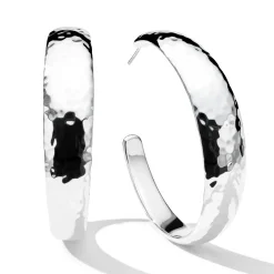 Large Hammered Hoop Earrings with Tapered Ends