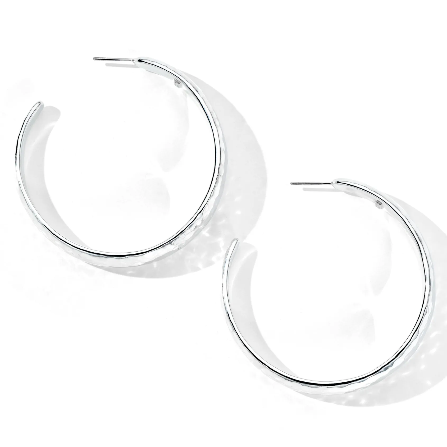 Large Hammered Hoop Earrings with Tapered Ends