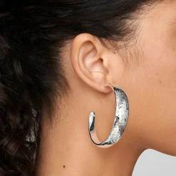 Large Hammered Hoop Earrings with Tapered Ends