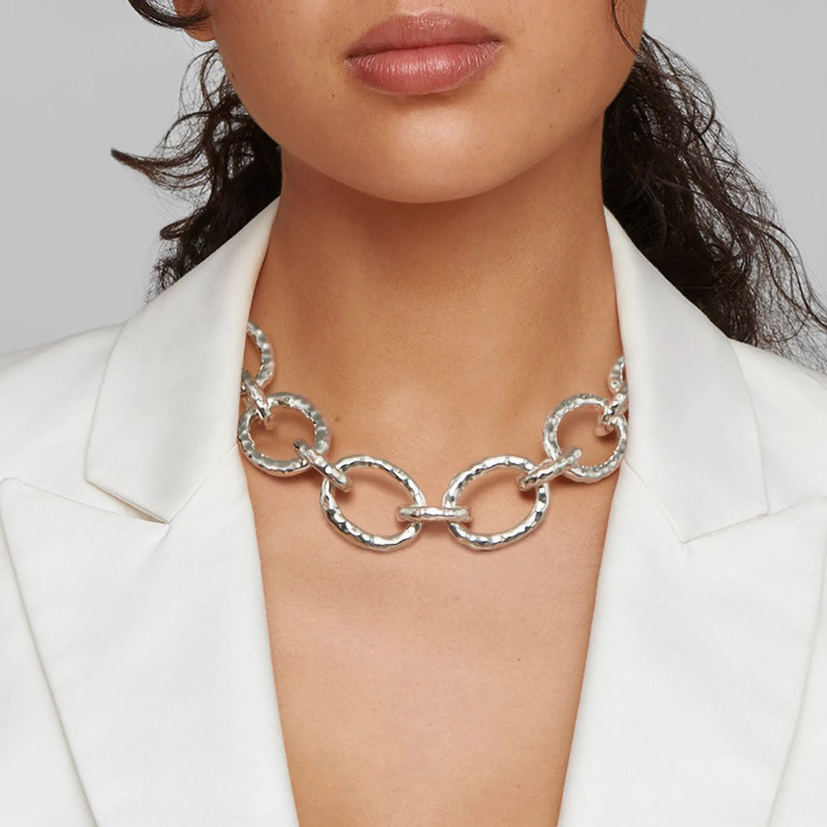 Large Linked Hammered Bastille Necklace