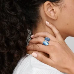 Large Oval Stone Mixed-Cut Cushion Ring