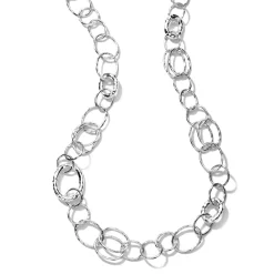 Long Hammered Bastille Link Chain Necklace