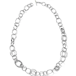 Long Hammered Bastille Link Chain Necklace