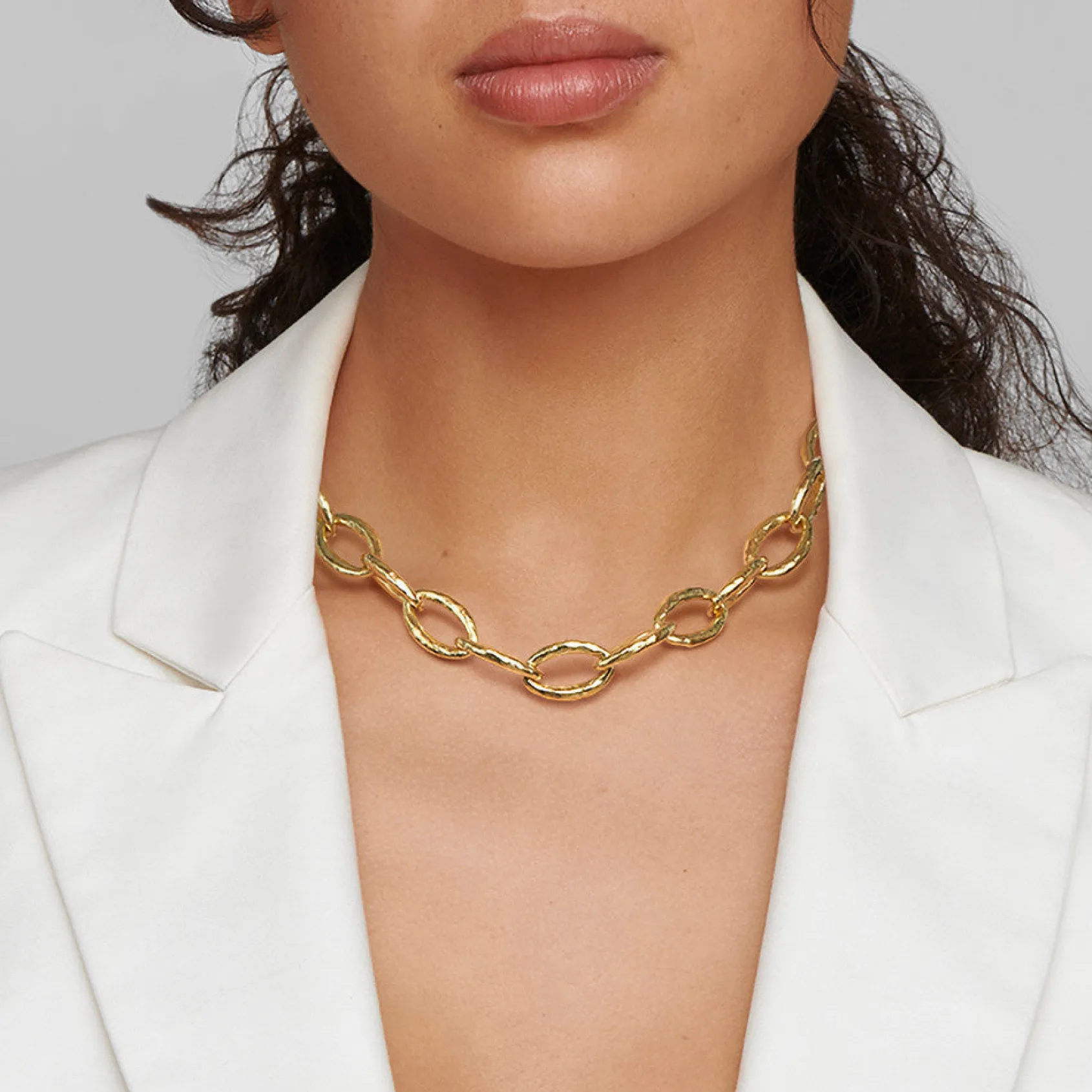 Short Hammered Bastille Link Necklace 18"