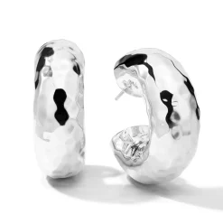 Thick Hammered Round Hoop Earrings