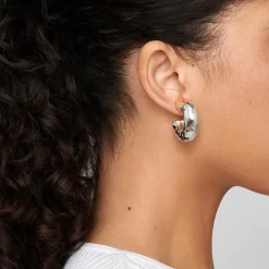 Thick Hammered Round Hoop Earrings