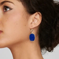 Wavy Circle & Small Rounded Rectangle Drop Earrings